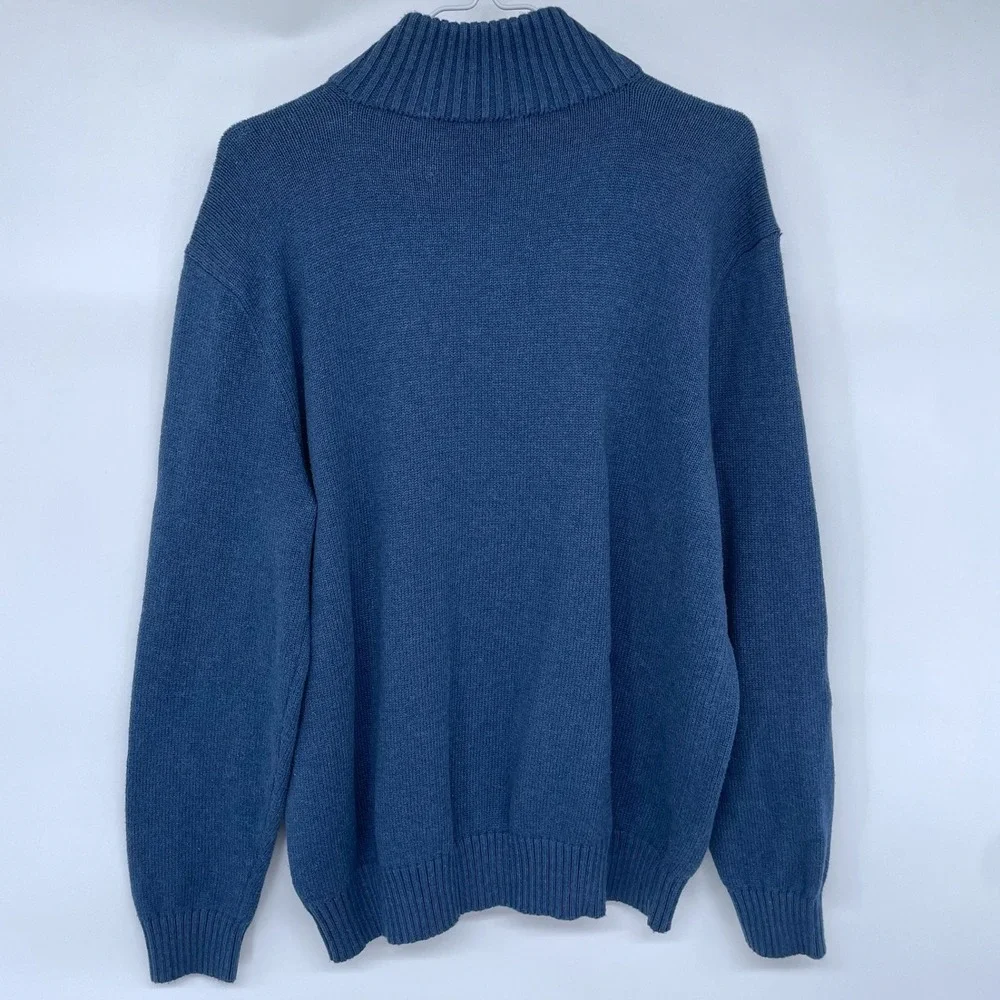 Vintage 90s Polo‎ Ralph Lauren Mens Blue 1/4 Zip Sweater Knit XL Cotton Blue tag